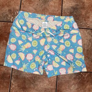Chubbies Medium Swim Trunks Lt. Blue Pineapple Kiwi Print Zipper Pocket
